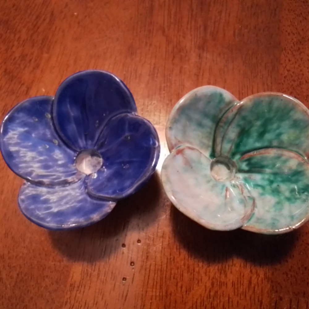 Flower Candle Holders Drip Glaze Ceramic Made In Sweden - Picture 3 of 5